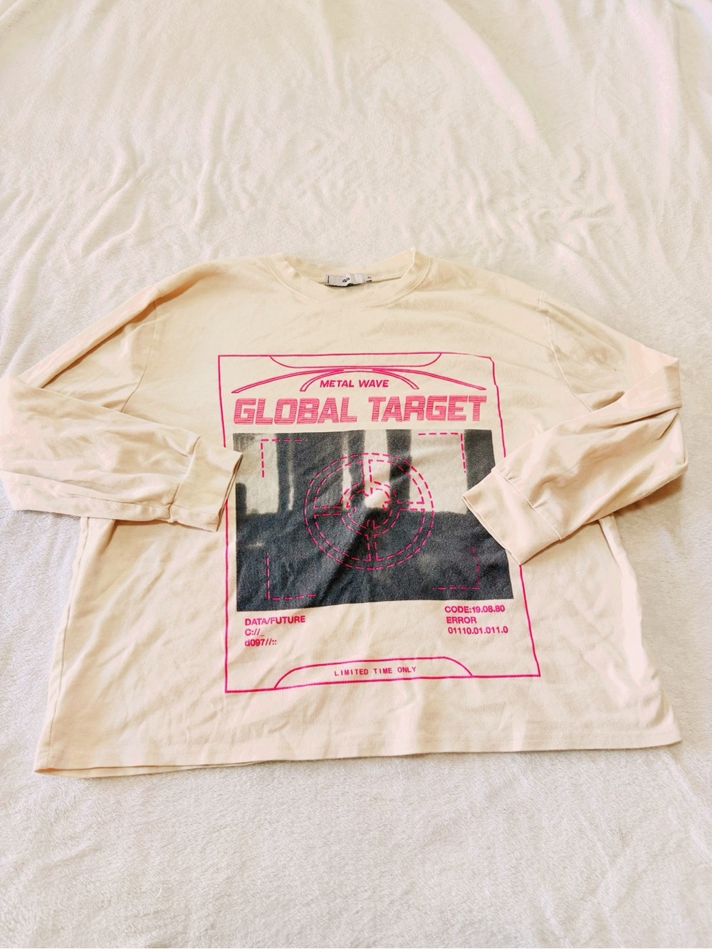 Adika Cream Long Sleeve Tee with Pink and Black Graphic